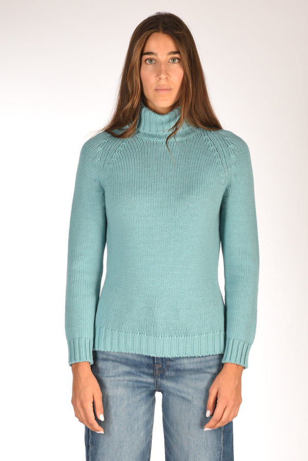 Base Milano Maglia Collo Alto Azzurro Donna-2