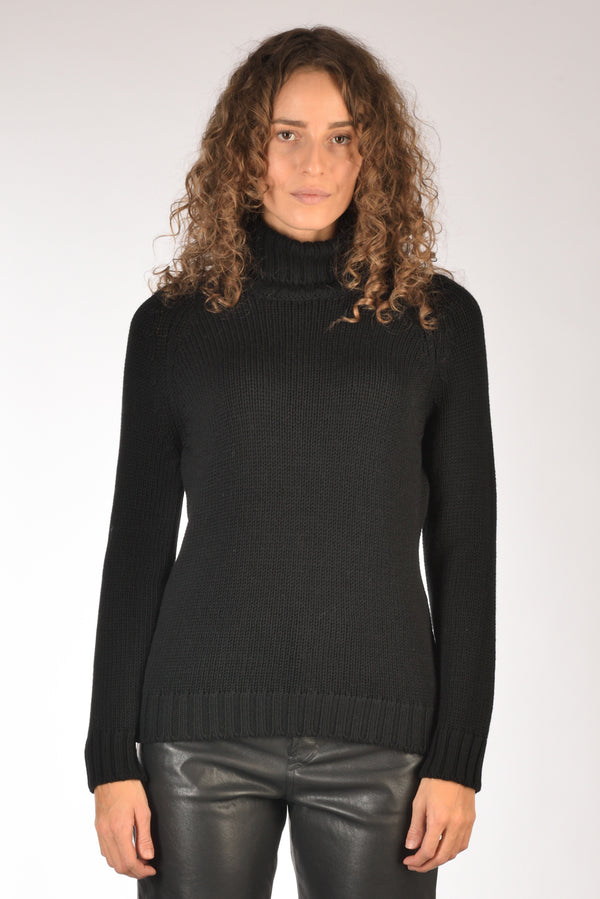 Base Milano Maglia Collo Alto Nero Donna-2