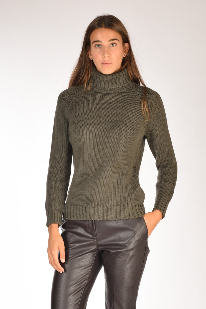 Base Milano Maglia Collo Alto Verde Scuro Donna - 1
