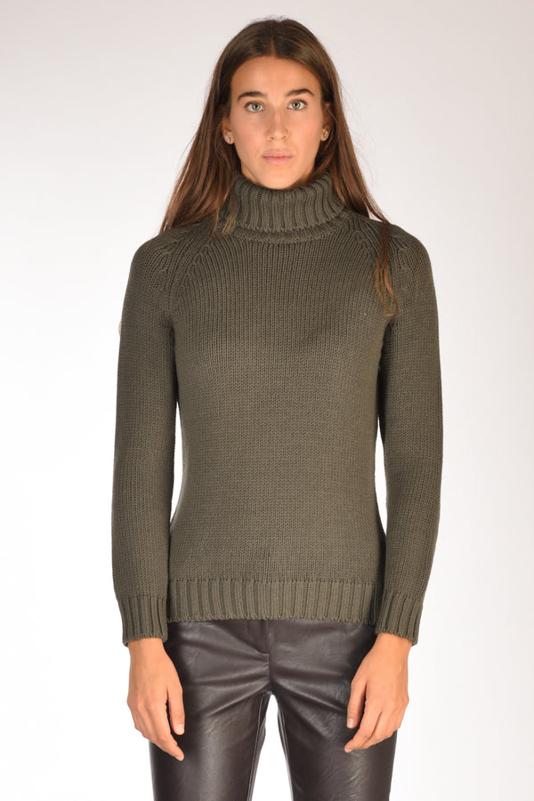 Base Milano Maglia Collo Alto Verde Scuro Donna-2
