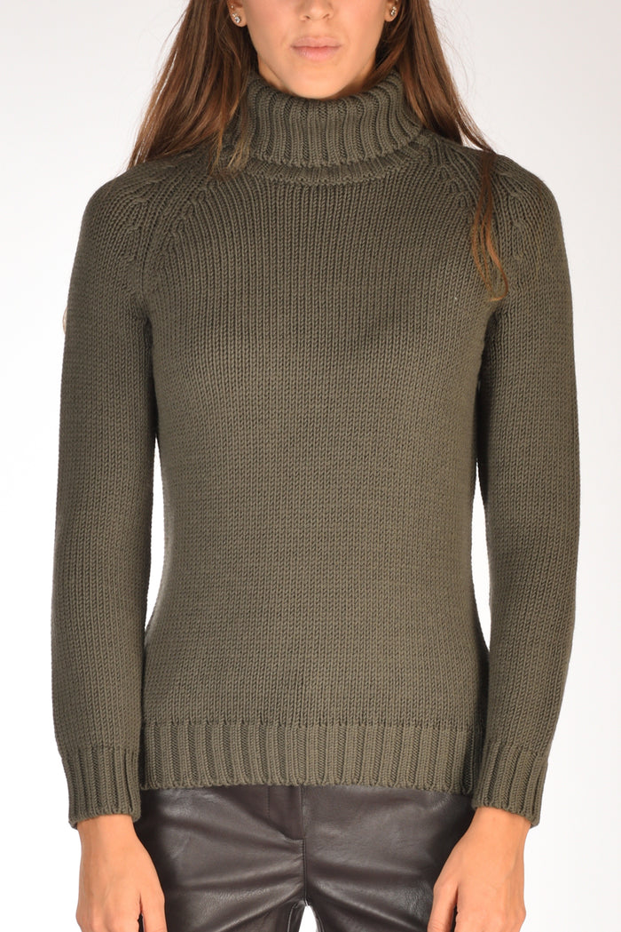 Base Milano Maglia Collo Alto Verde Scuro Donna - 3