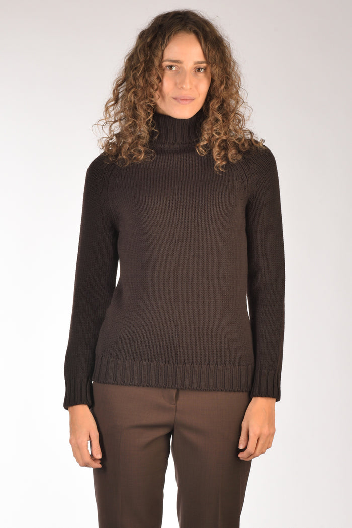 Base Milano Maglia Collo Alto Marrone Donna - 2