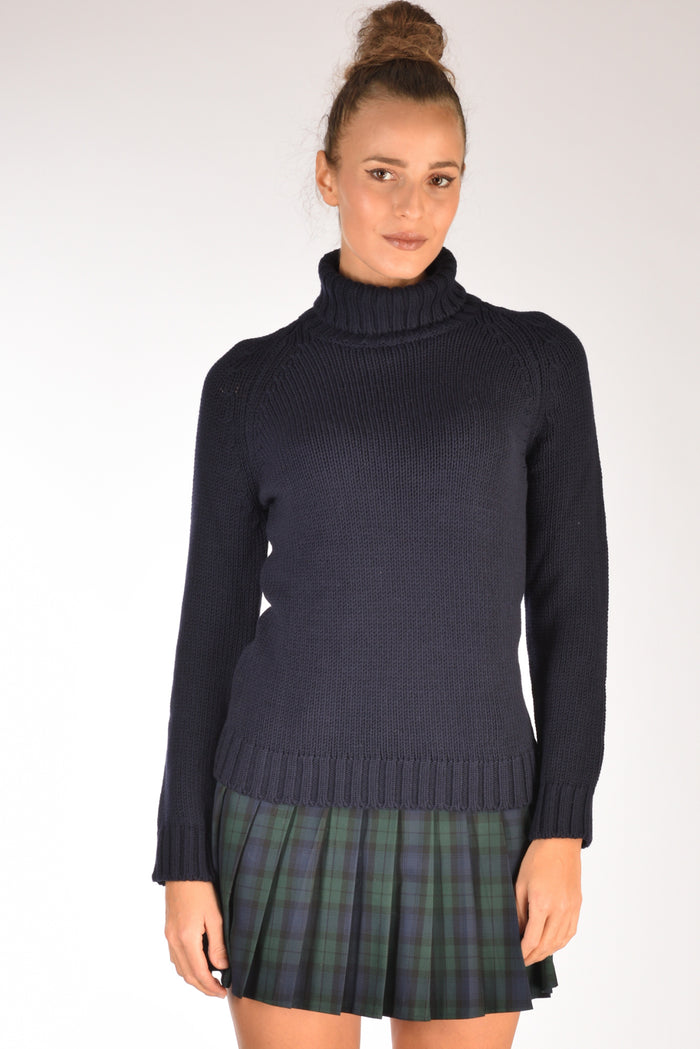 Base Milano Maglia Collo Alto Blu Donna - 2