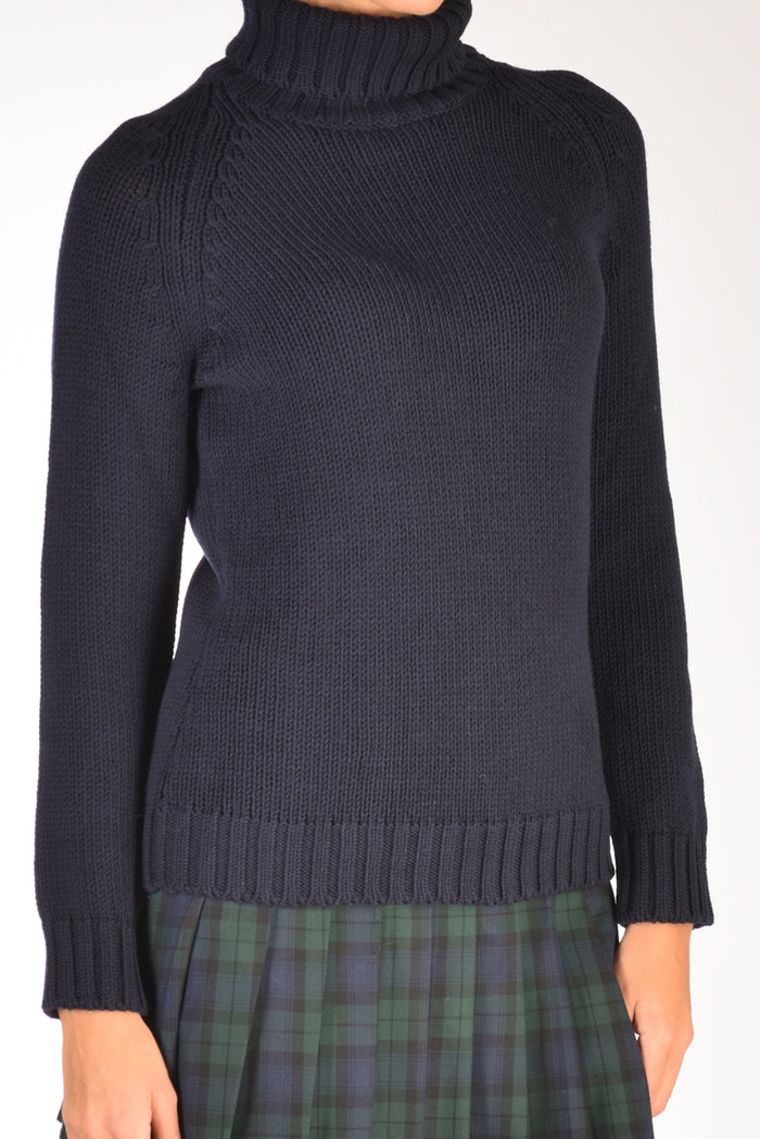 Base Milano Maglia Collo Alto Blu Donna - 3