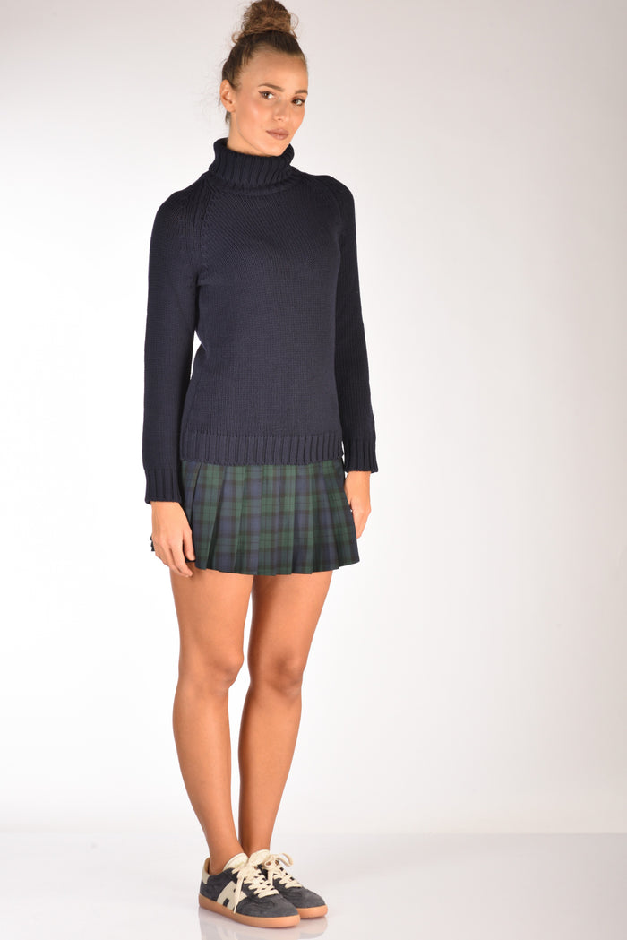 Base Milano Maglia Collo Alto Blu Donna - 4