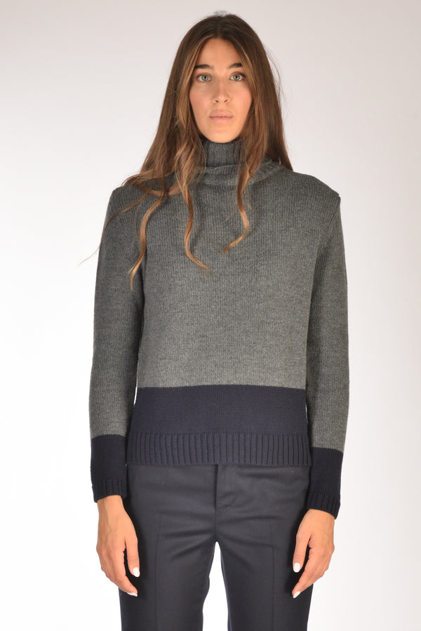 Base Milano Maglia Collo Alto Grigio/blu Donna-2