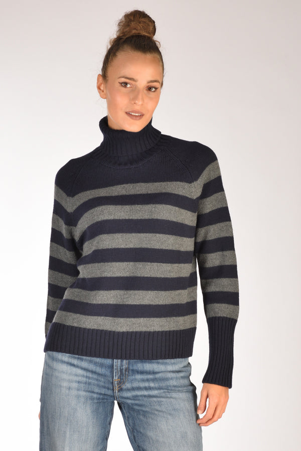 Base Milano Maglia Collo Alto Blu/grigio Donna