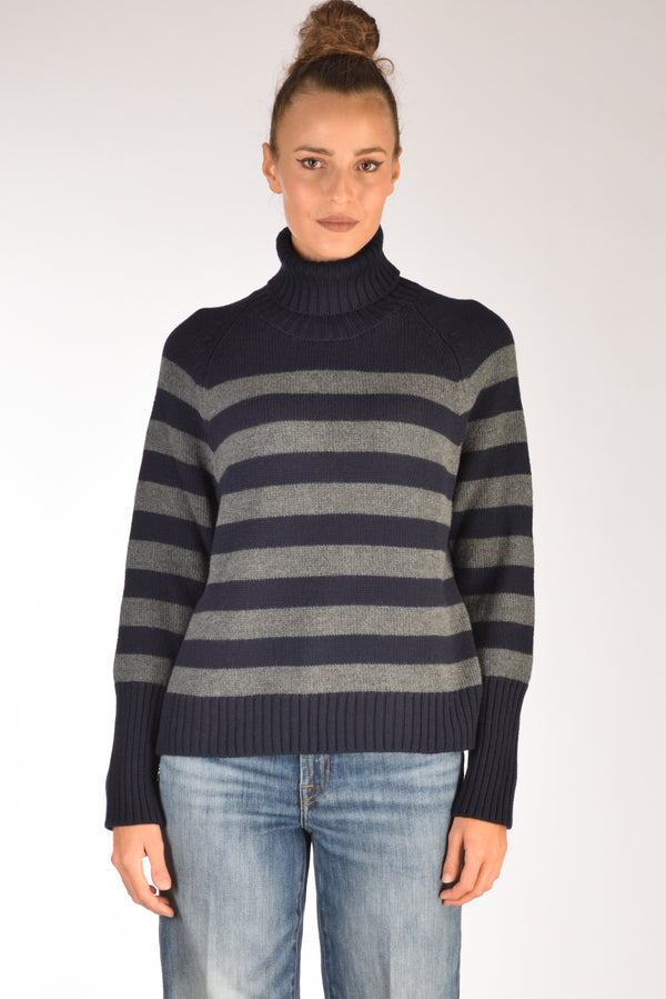 Base Milano Maglia Collo Alto Blu/grigio Donna-2