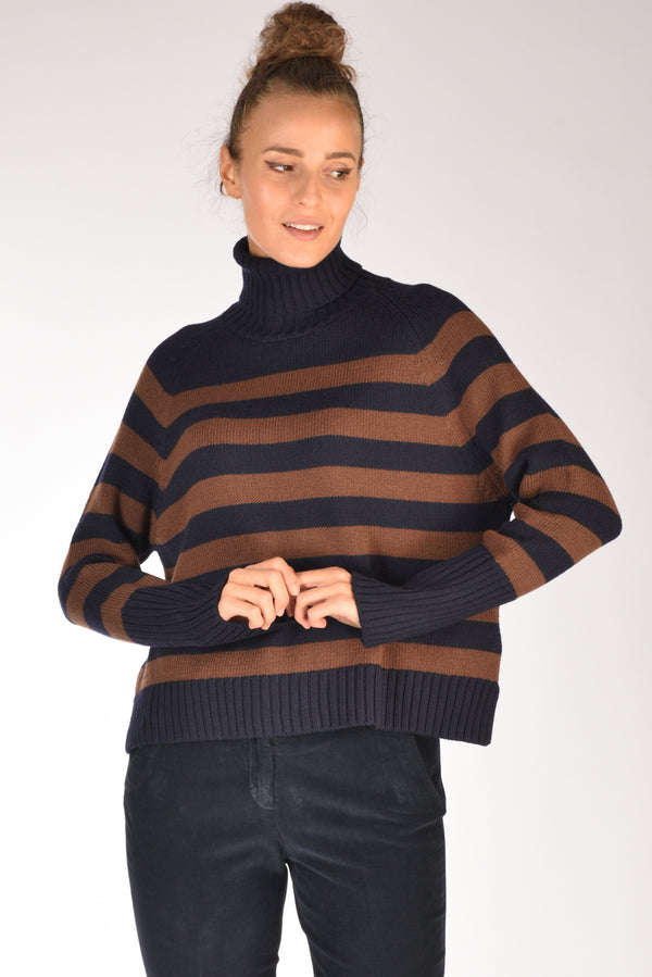 Base Milano Maglia Collo Alto Blu/marrone Donna