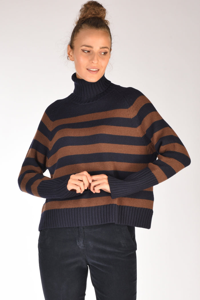 Base Milano Maglia Collo Alto Blu/marrone Donna - 1