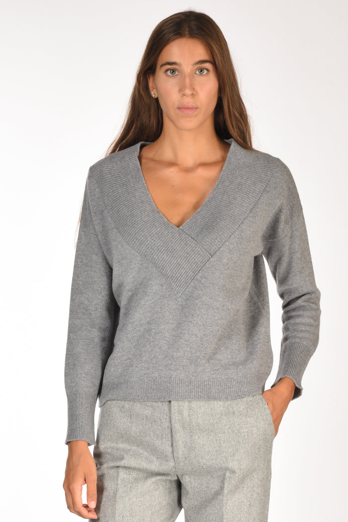 Base Milano Maglia Scollo V Grigio Donna - 1