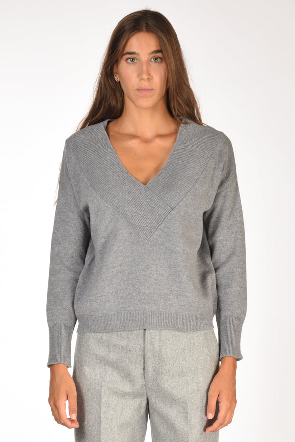 Base Milano Maglia Scollo V Grigio Donna-2