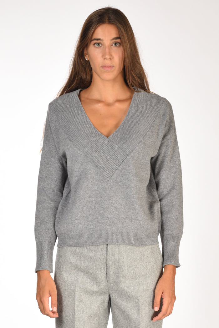 Base Milano Maglia Scollo V Grigio Donna - 2
