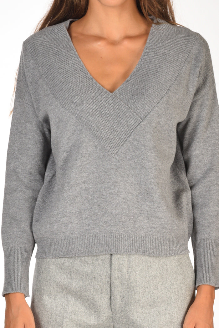 Base Milano Maglia Scollo V Grigio Donna - 3