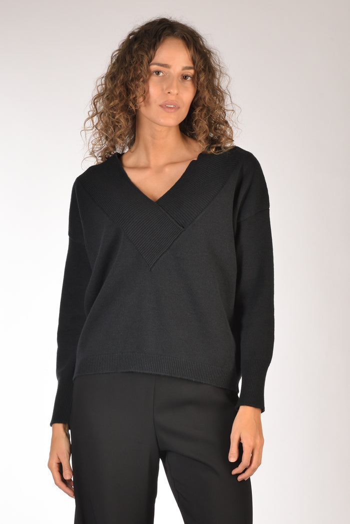 Base Milano Maglia Scollo V Nero Donna - 1