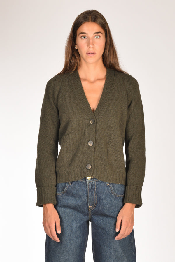 Base Milano Maglia Cardigan Verde Donna-2