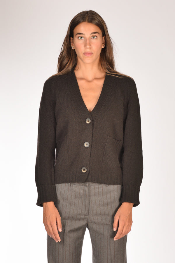 Base Milano Maglia Cardigan Marrone Donna-2