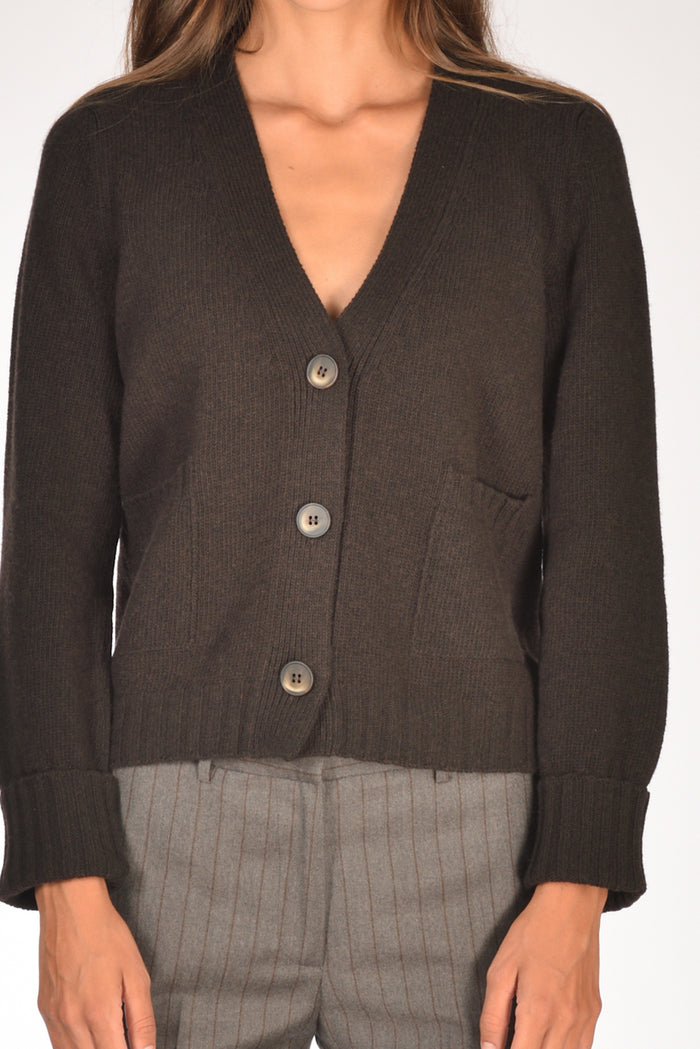 Base Milano Maglia Cardigan Marrone Donna - 3