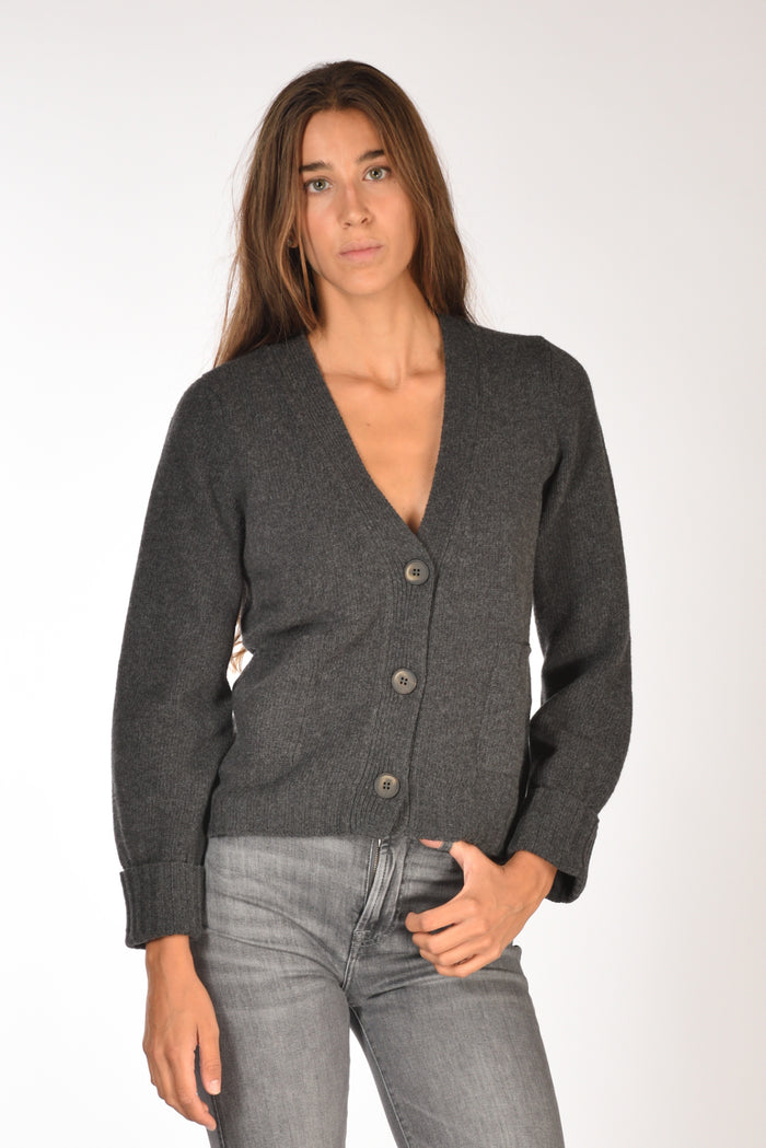 Base Milano Maglia Cardigan Grigio Scuro Donna - 1
