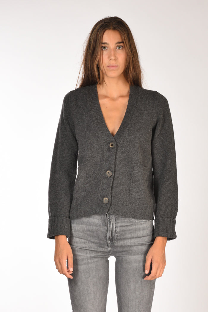 Base Milano Maglia Cardigan Grigio Scuro Donna - 2