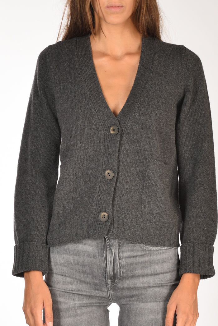Base Milano Maglia Cardigan Grigio Scuro Donna - 3