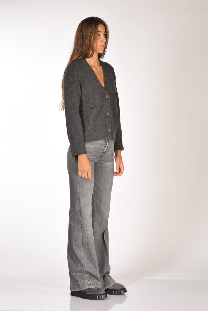 Base Milano Maglia Cardigan Grigio Scuro Donna - 4