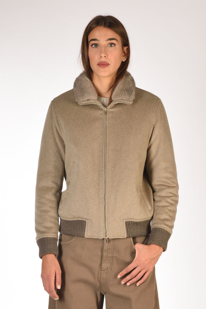 Five Bomber Zippato Beige Scuro Donna - 2