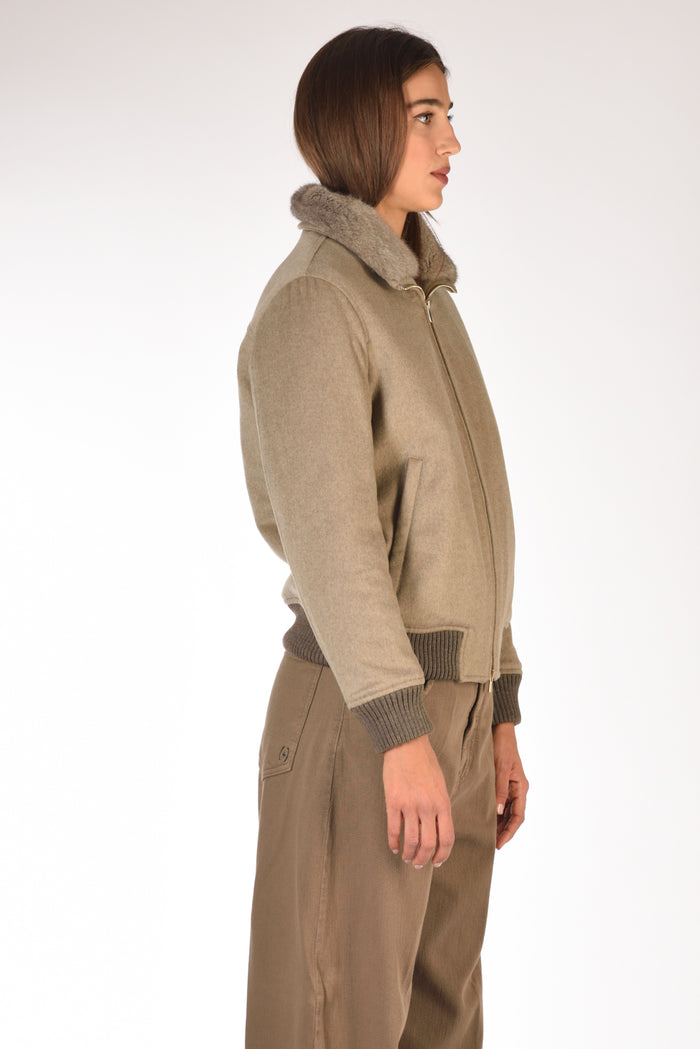 Five Bomber Zippato Beige Scuro Donna - 4