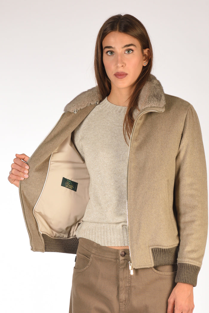 Five Bomber Zippato Beige Scuro Donna - 6