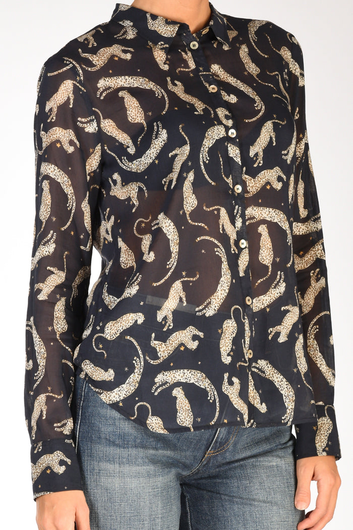 Forte Forte Camicia Stampata Blu/beige Chiaro Donna - 4