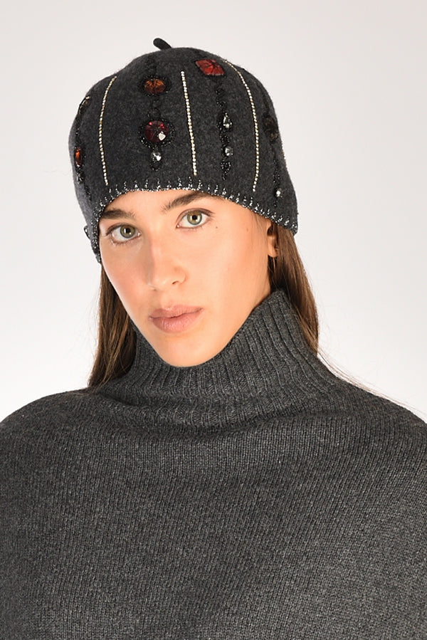 Le Chapeau Cappello Decorato Grigio Asfalto Donna
