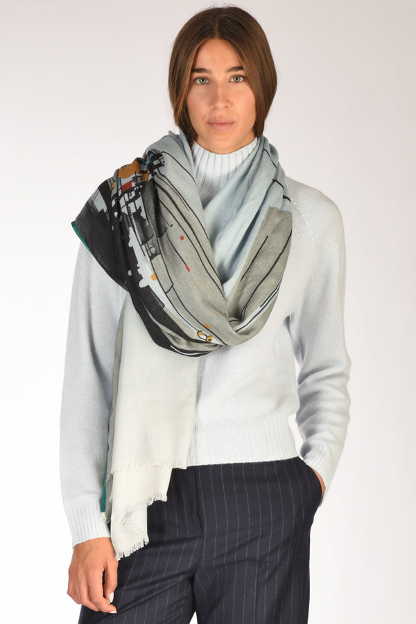Jaipur Oro Sciarpa Stampata Azzurro/multicolor Donna