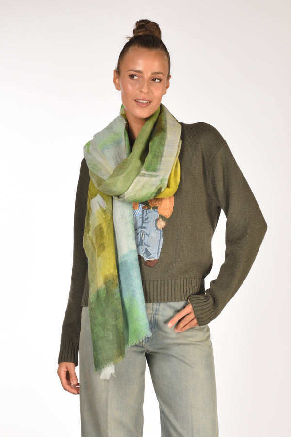 Suvira Sciarpa Stampata Verde/azzurro/multicolor Donna