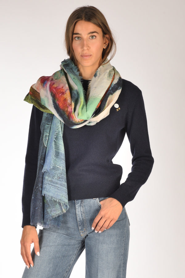 Suvira Sciarpa Stampata Blu/verde/bianco Donna