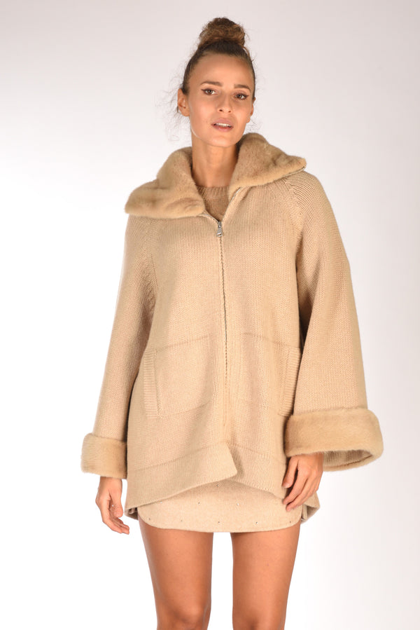 Ella Lago Di Como Giacca Di Maglia Beige Scuro Donna