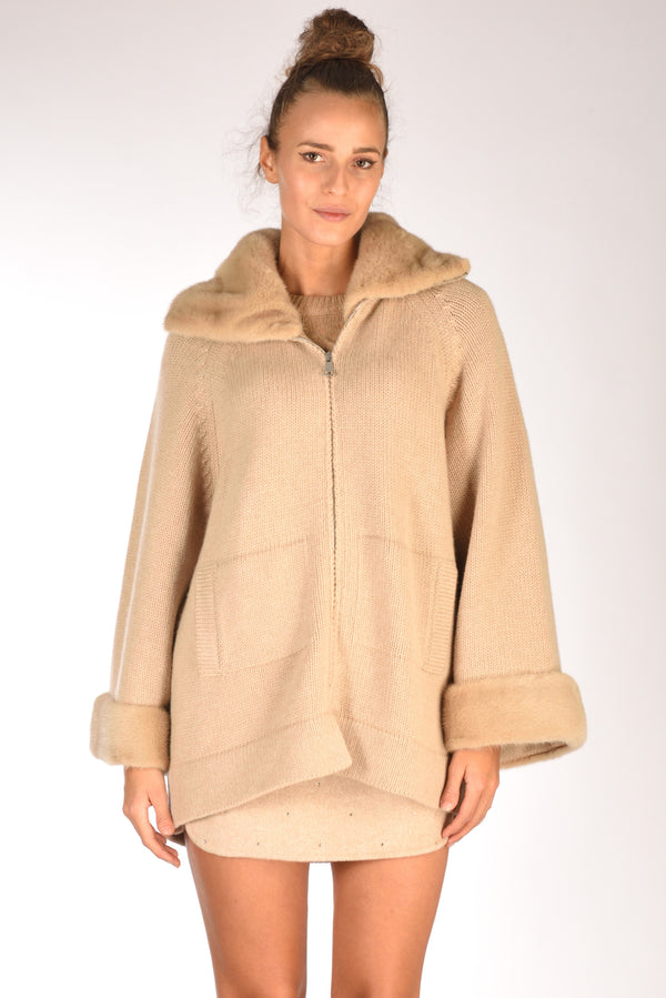 Ella Lago Di Como Giacca Di Maglia Beige Scuro Donna-2
