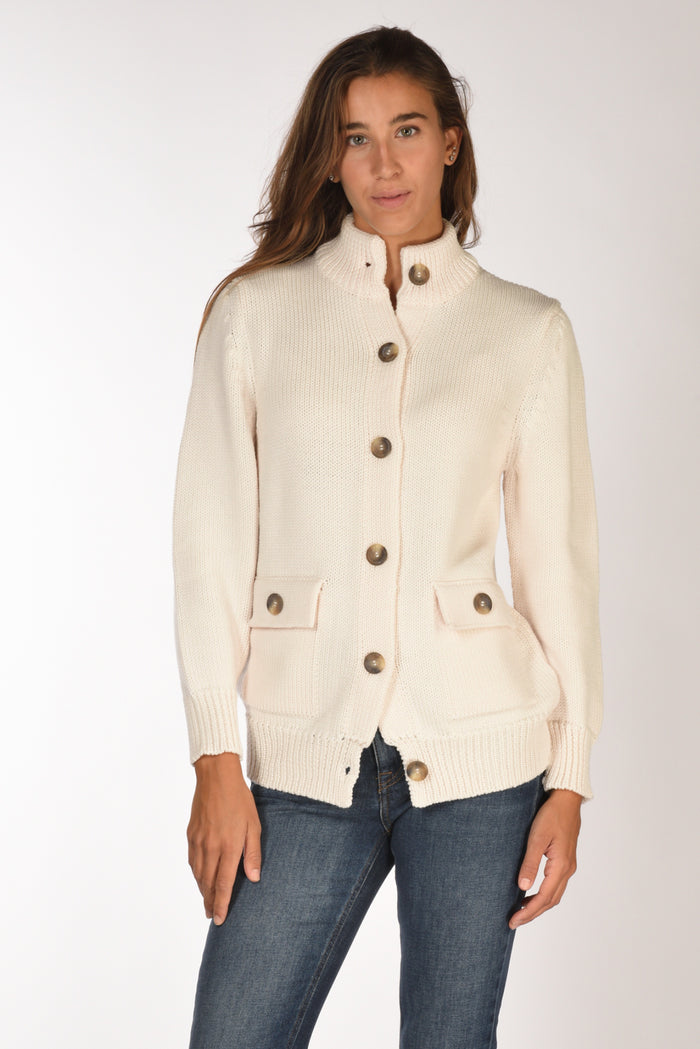 Ella Lago Di Como Bomber Di Maglia Bianco Naturale Donna - 1