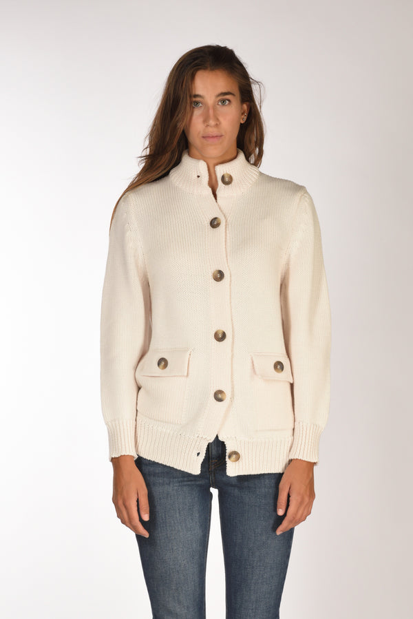 Ella Lago Di Como Bomber Di Maglia Bianco Naturale Donna-2