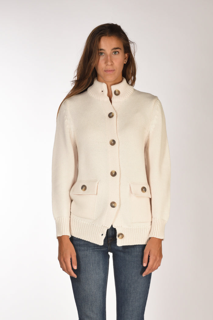 Ella Lago Di Como Bomber Di Maglia Bianco Naturale Donna - 2