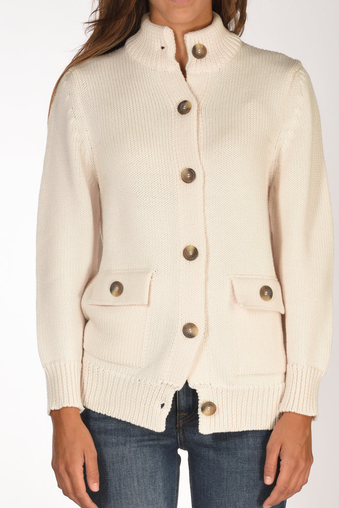 Ella Lago Di Como Bomber Di Maglia Bianco Naturale Donna - 3