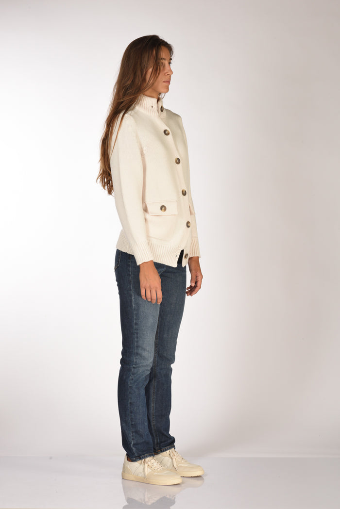 Ella Lago Di Como Bomber Di Maglia Bianco Naturale Donna - 4