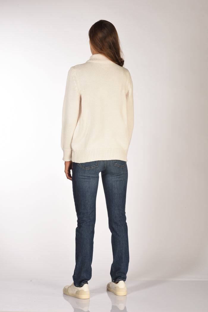 Ella Lago Di Como Bomber Di Maglia Bianco Naturale Donna - 5