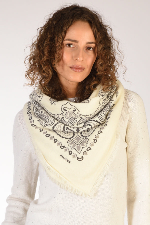 Kujten Bandana Di Maglia Bianco/grigio Donna