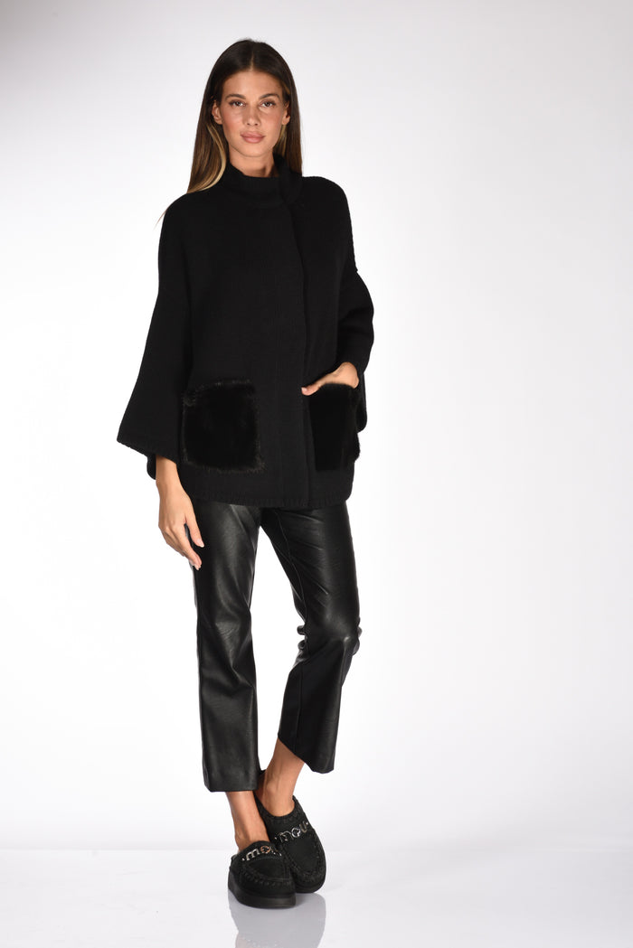 Ella Lago Di Como Poncho Con Tasche Nero Donna