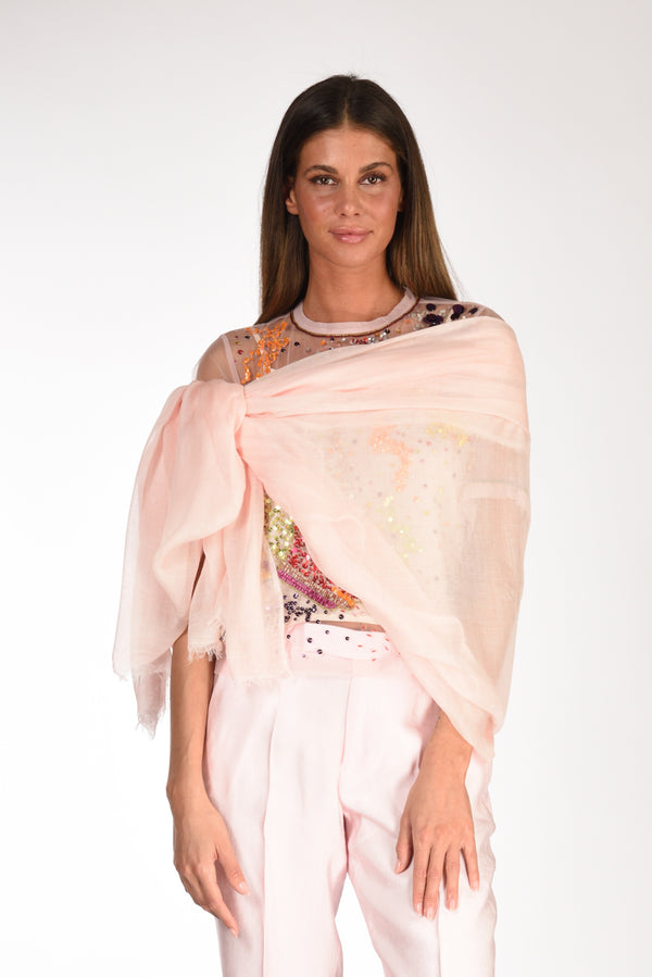 Faliero Sarti Sciarpa Sfrangiata Rosa Antico Donna