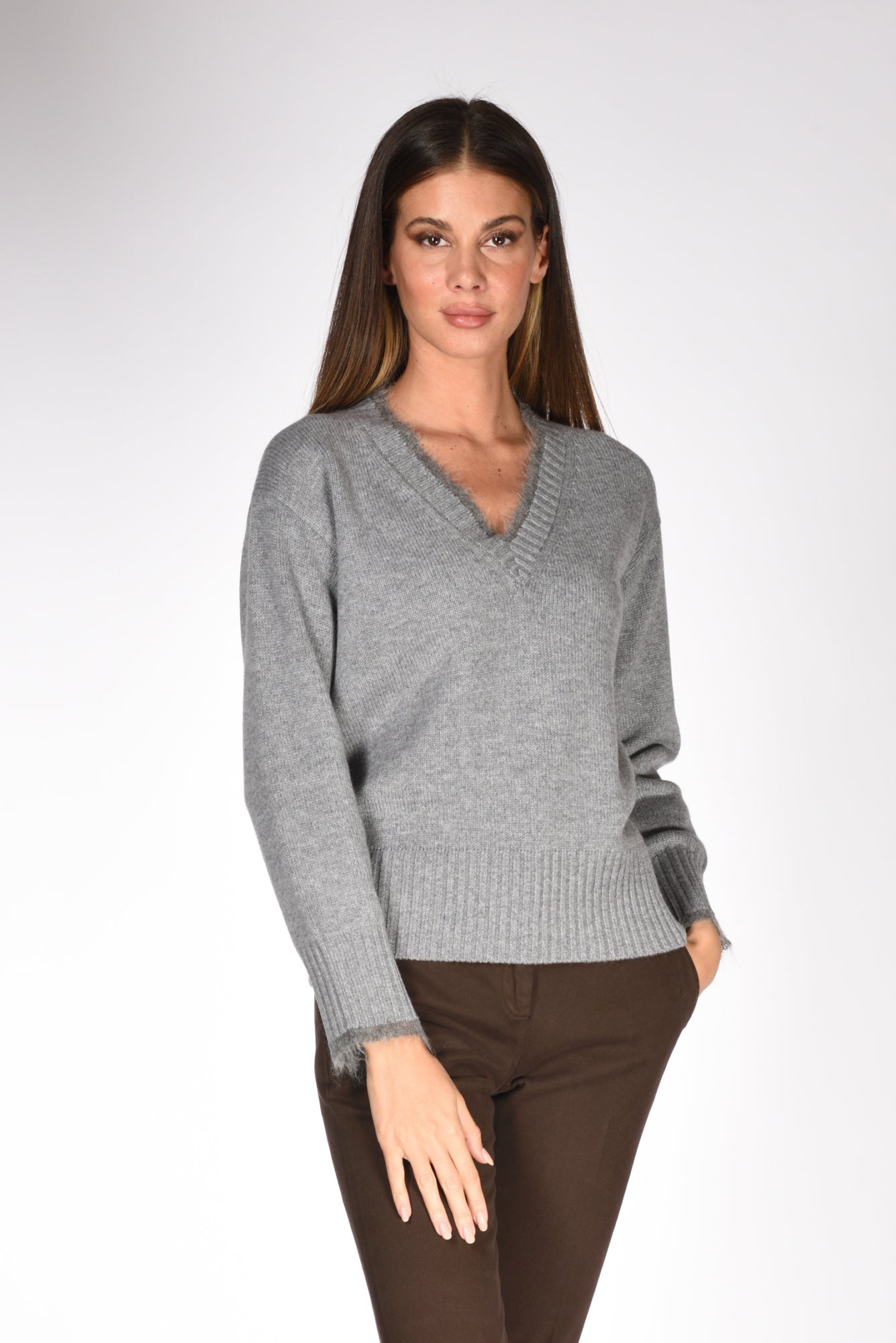 Anne Claire Scollo V Grigio Scuro Donna