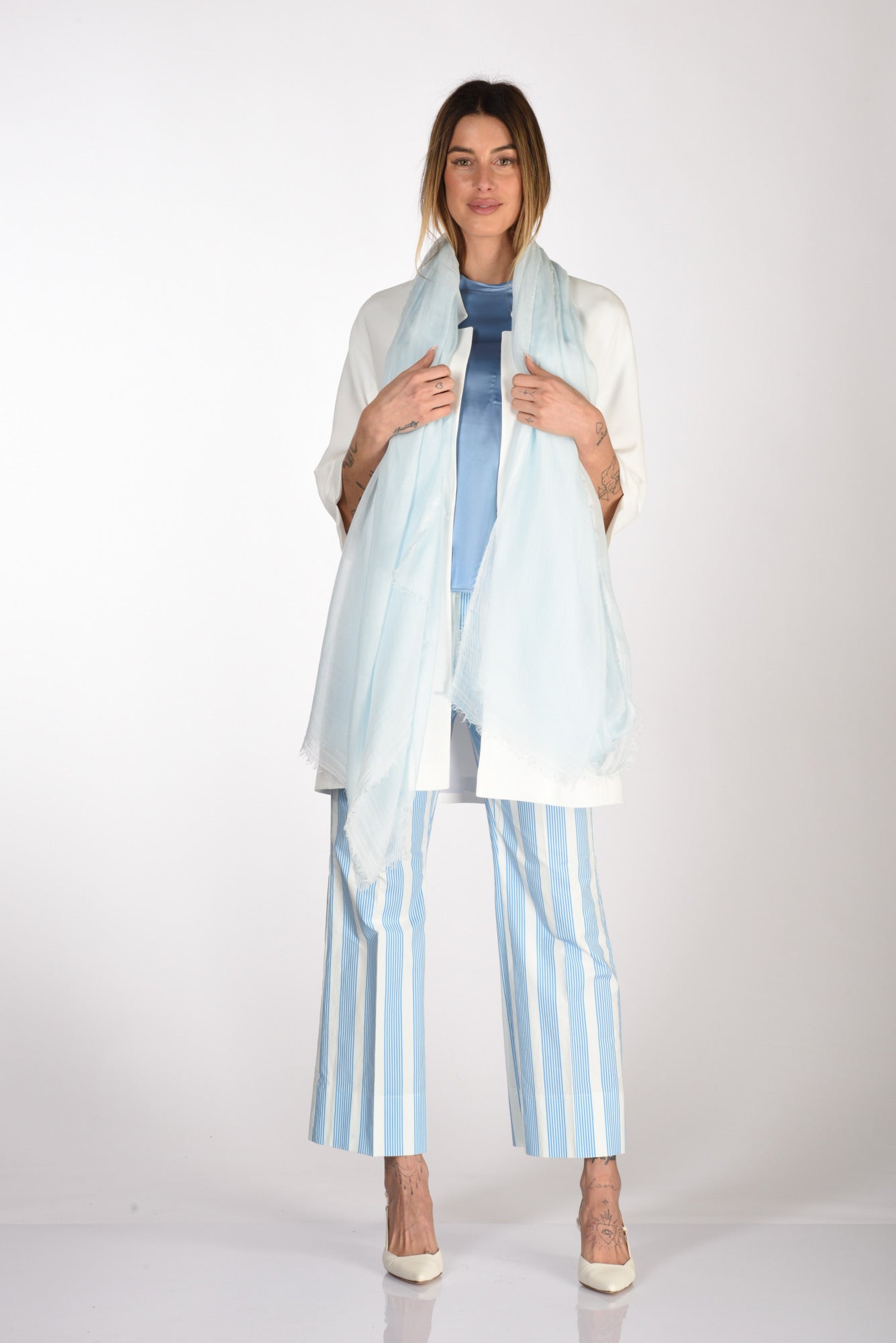 Faliero Sarti Stola Unita Azzurro Chiaro Donna