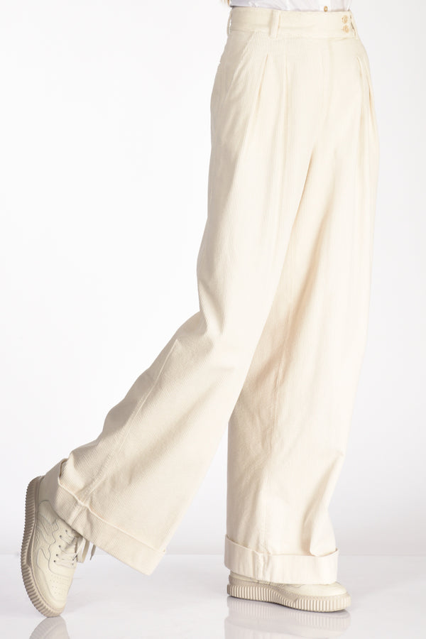 Aspesi Pantalone Velluto Bianco Donna
