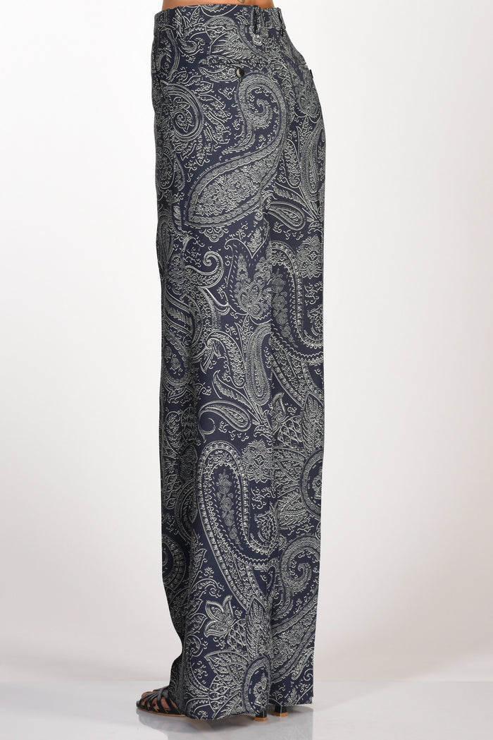 Etro Pantalone Largo Blu/bianco Donna - 6