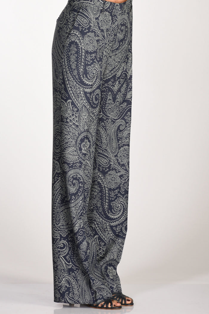 Etro Pantalone Largo Blu/bianco Donna - 5